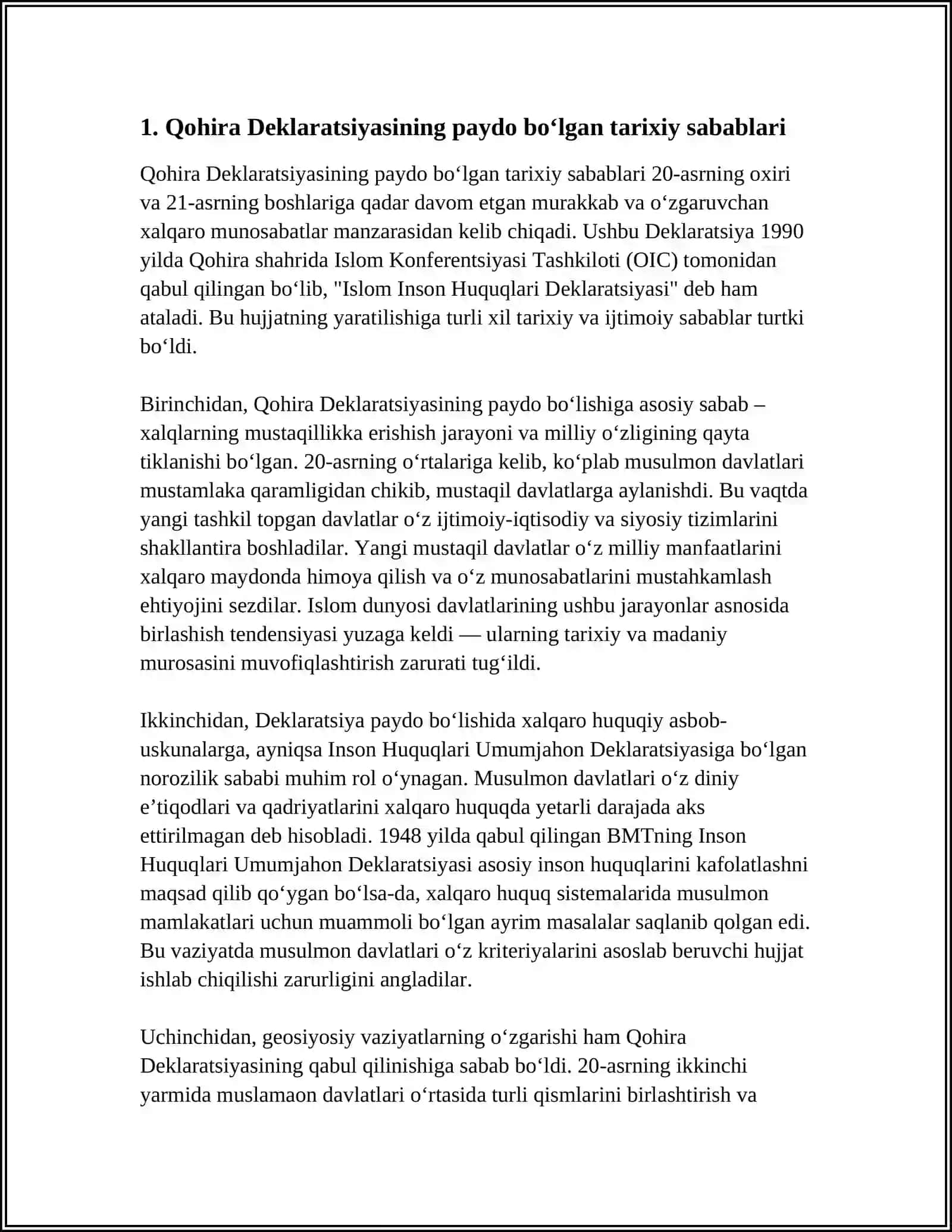 Qohira Deklaratsiyasi Tarixi va Mazmuni 3