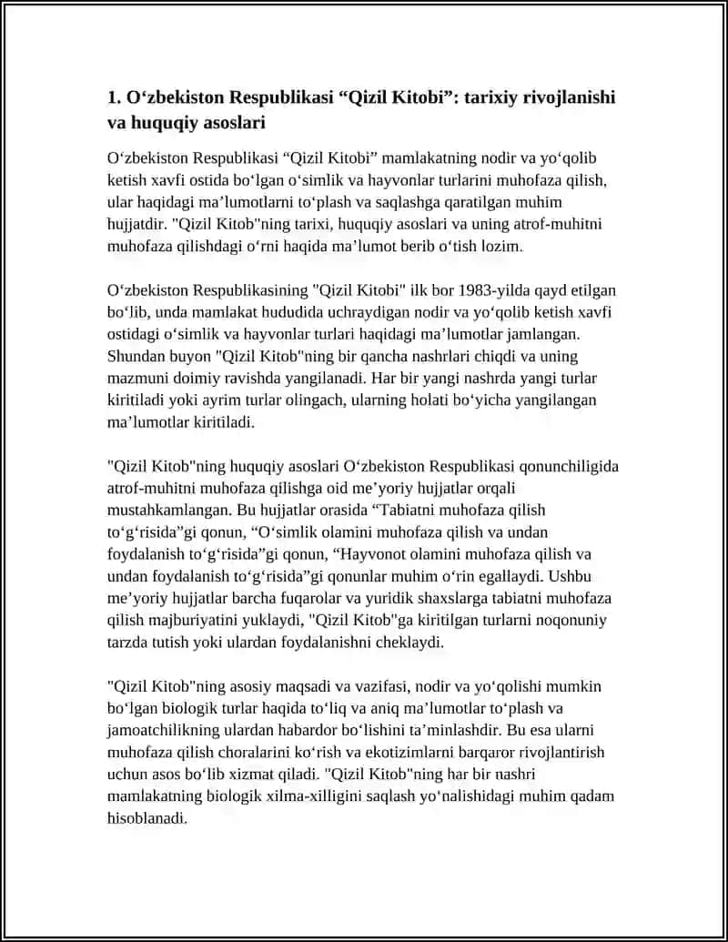 O‘ZBEKISTON RESPUBLIKASI “QIZIL KITOBI” VA UNING ATROF-MUHITNI MUHOFAZA QILISHDAGI O‘RNI 3