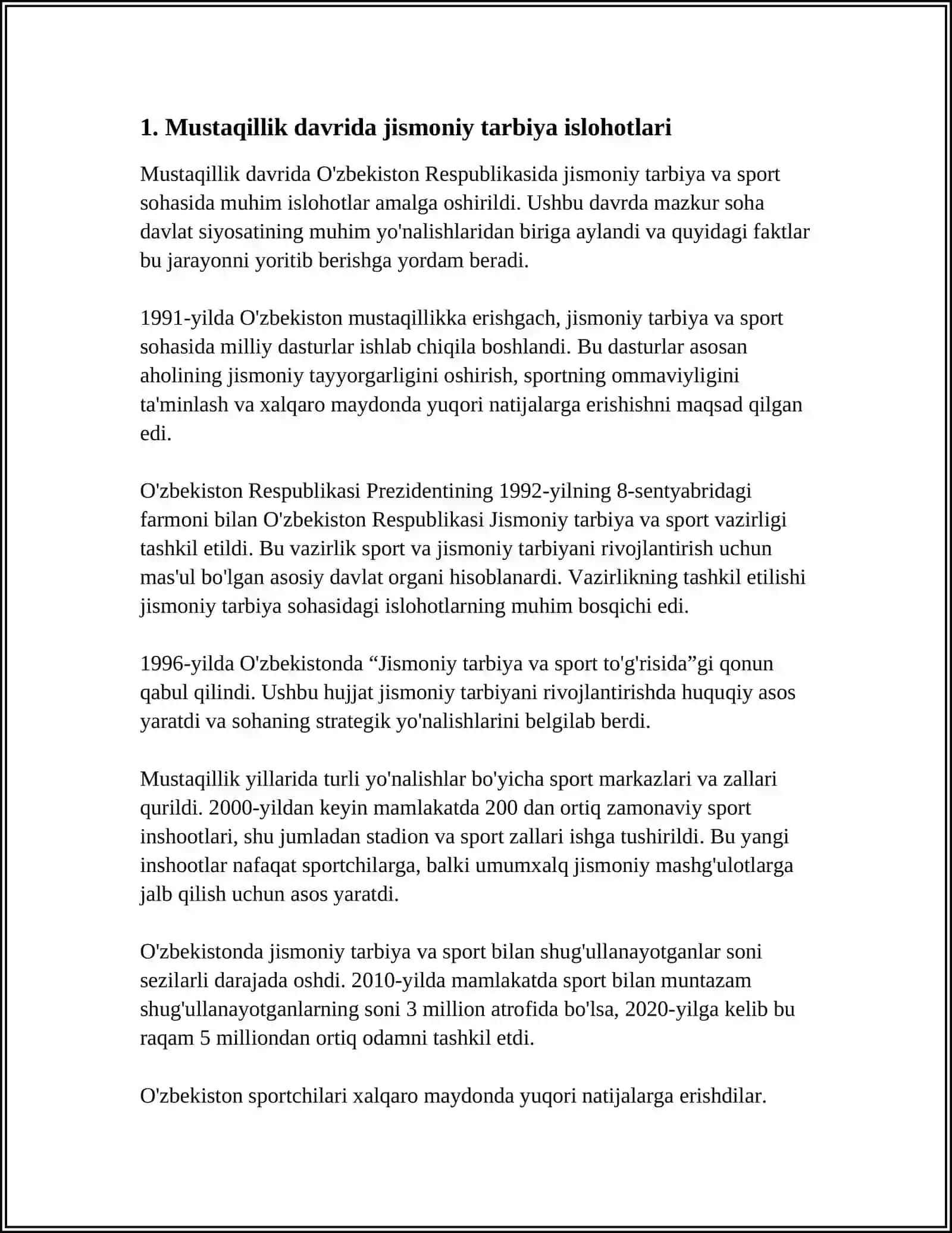 O'ZBEKISTON RESPUBLIKASINING MUSTAQILLIK DAVERIDA JISMONIY TARBIYA VA SPORTNING IJTIMOIY AHAMIYATI 3