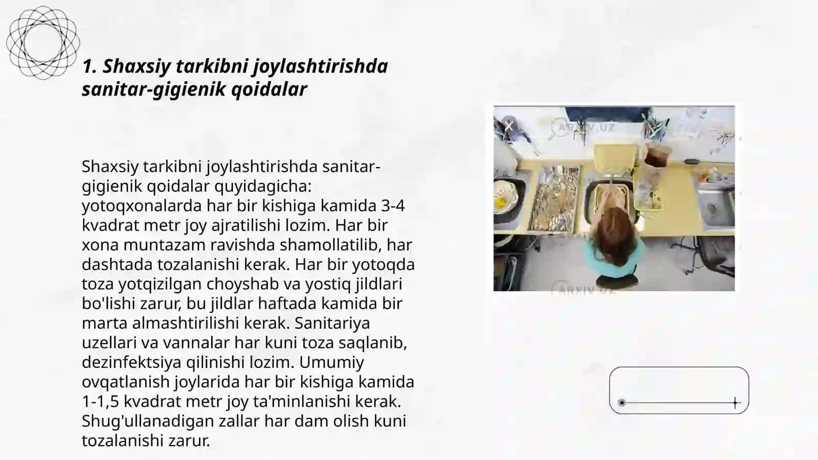 Shaxsiy tarkibni statsionar va dala sharoitida joylashtirishga bôlgan sanitar gigienik talablar 3