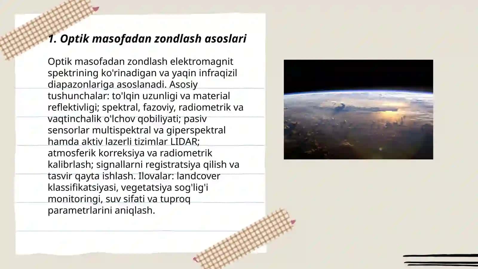 Yerni koinotdan o'rganishning optik usullari 3