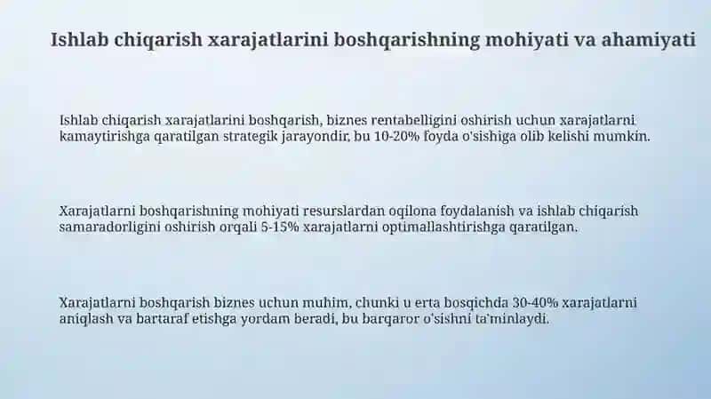 Ishlab chiqarish xarajatlarini boshqarish 3