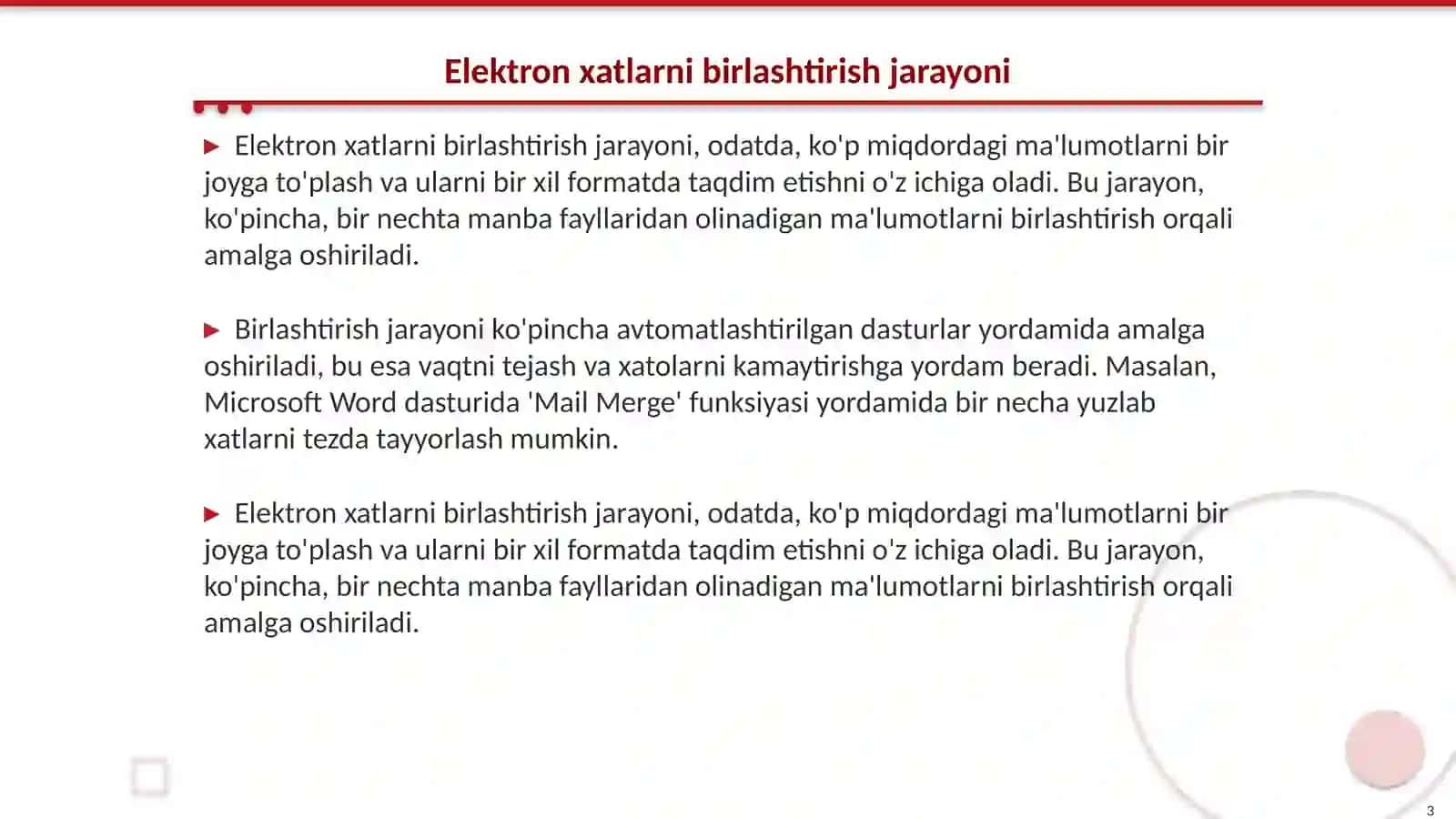 Elektron xatlarni birlashtirish. Master hujjatni manba faylga biriktirish 3