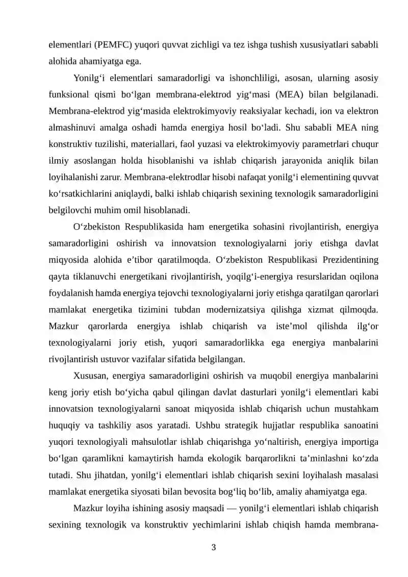 YONILG‘I ELEMENTLARI ISHLAB CHIQARISH SEXINING LOYIHASI VA MEMBRANA ELEKTRODLAR HISOBI 3