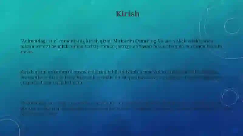 "Zulmatdagi nur" romanining kirish qismi tahlili 3