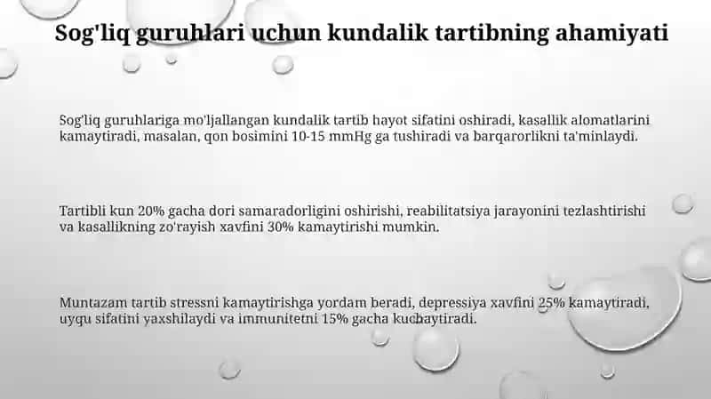 Sog'liq Guruhlari uchun Kundalik Tartib 3