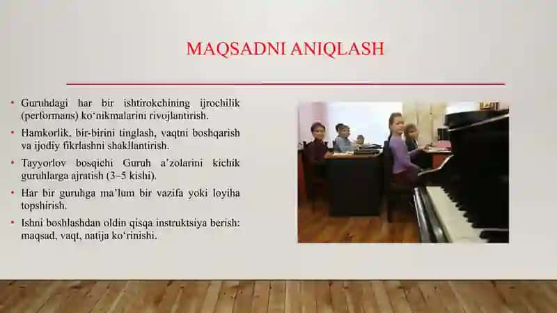 Amaliy guruhli ijrochilik Ko’nikmasini mustaxkamlash bo’yicha ish olib borish 3