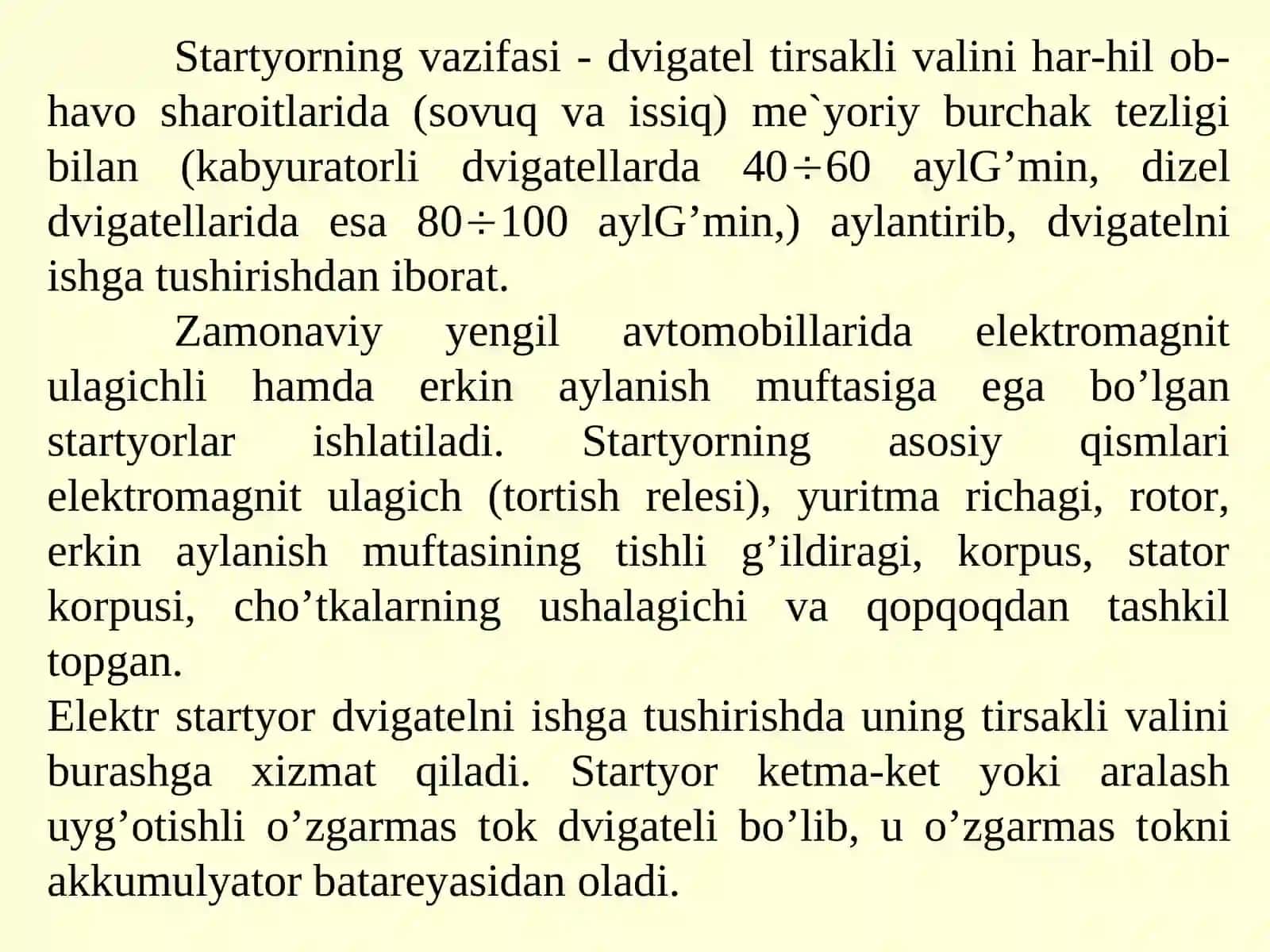 Dvigatellarni ishga tushirish tizimining vazifasi va komponovka sxemalari 3