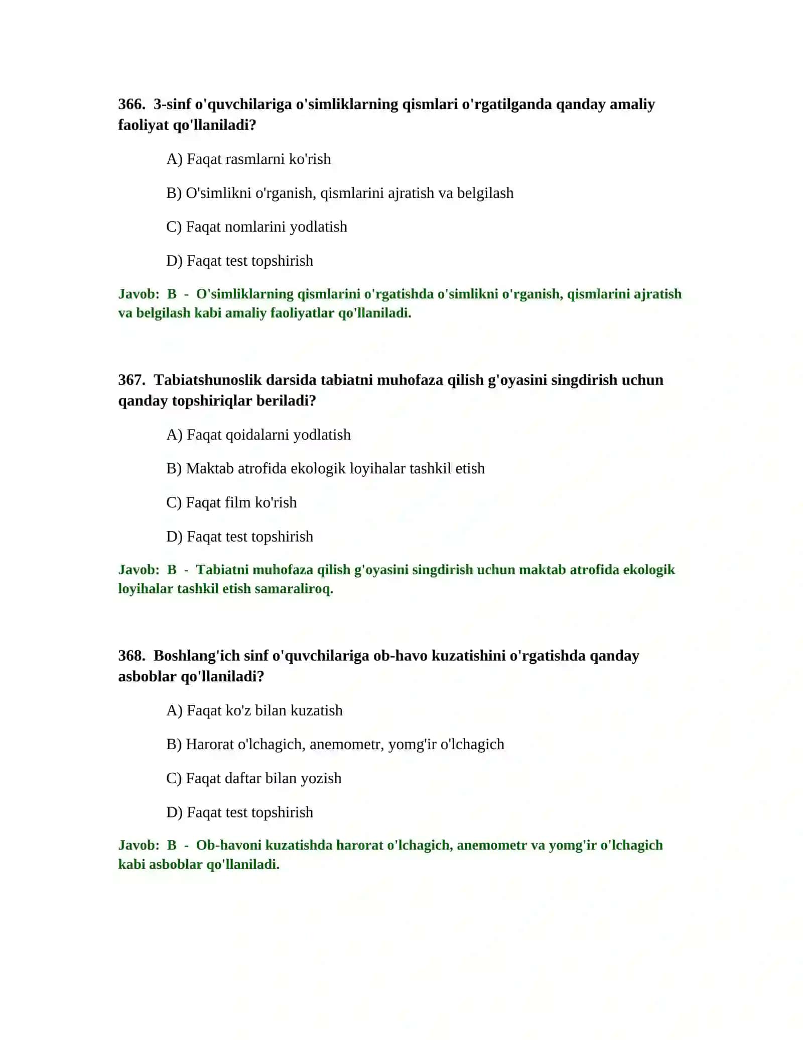 Boshlang'ich Ta'lim O'qituvchisi Test Sinovlari 3