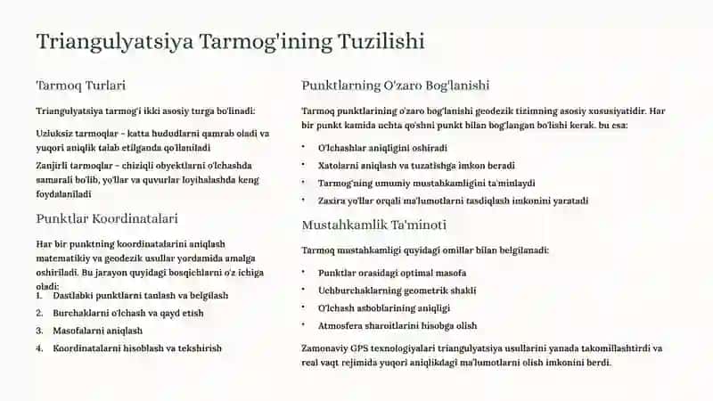 Triangulyatsiya Tarmog'i Loyihasini Aniqligini Baholash va Qurilish Bosqichlari 3