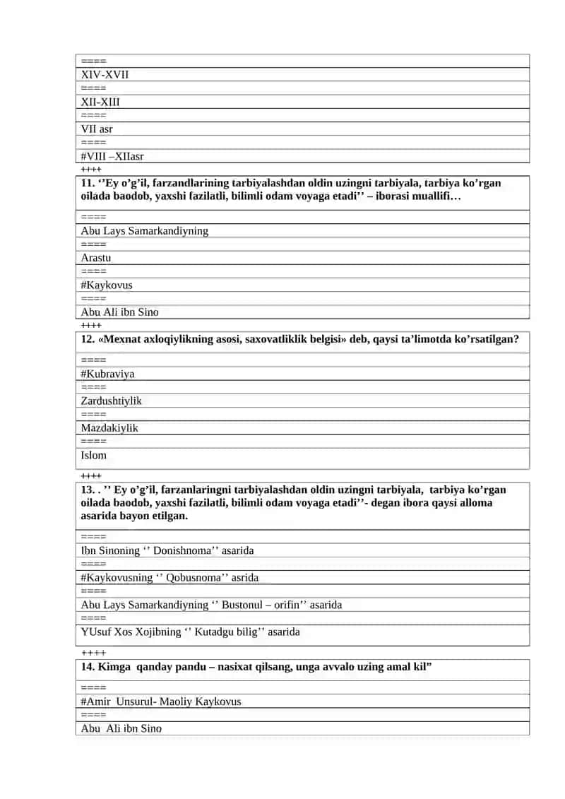 Umumiy pedagogika (Pedagogika tarixi) fanidan testlar to'plami 3