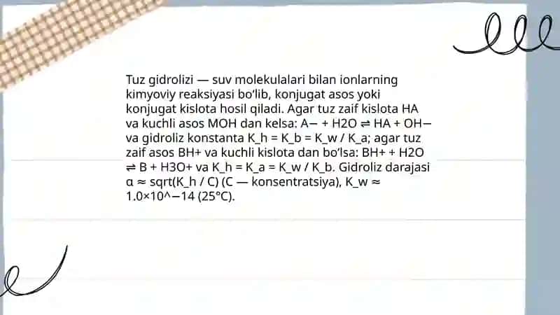 Tuzlarni gidroliziga tasir etuvchi omillar gidroliz darajasi va konstantasini aniqlash 3