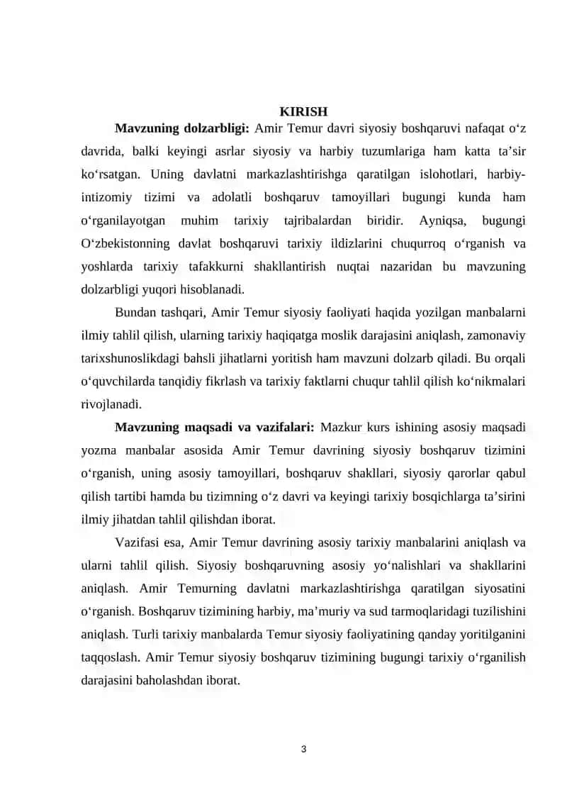 MANBALARDA AMIR TEMUR DAVRI SIYOSIY BOSHQARUVI TARIXI 3