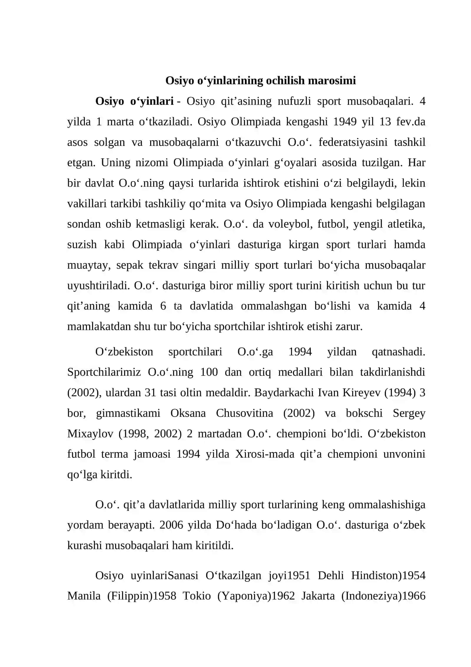 2018 YILDA JAKARTA BO'LIB O'TGAN 18 OSIYO O'YINLARIDA O'ZBEKISTON SPORTCHILARI UMUM JAMOA HISOBIDA NECHANCHI O’RINNI EGALLASHDI 3