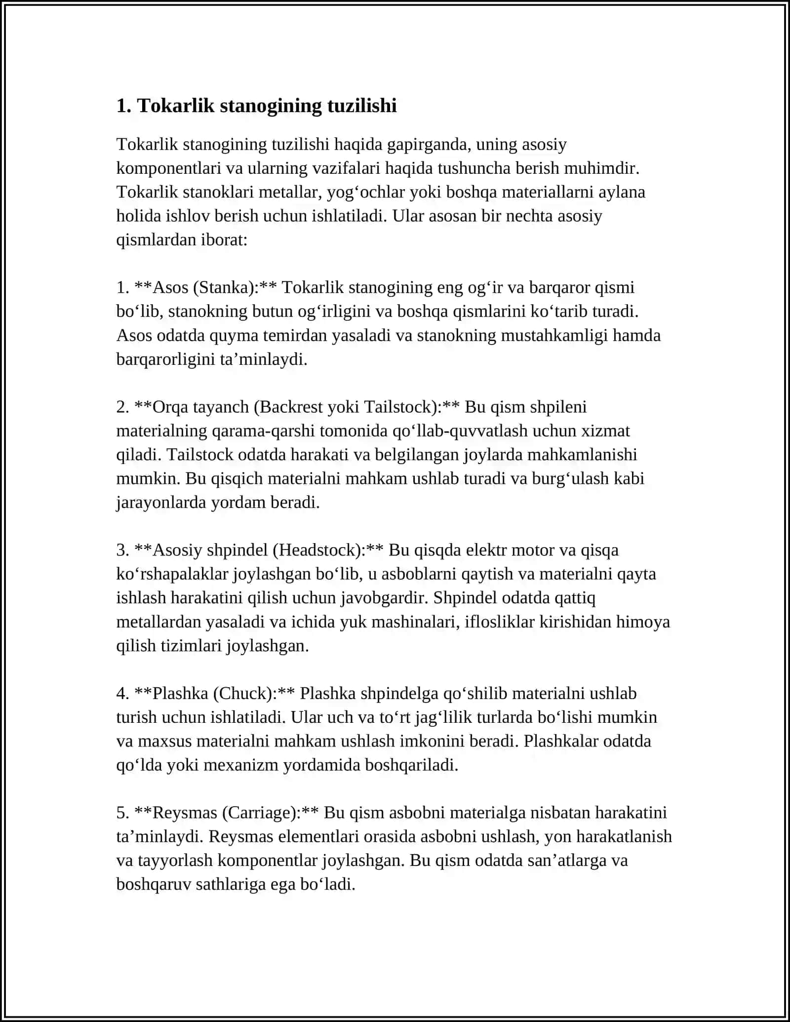 Tokarlik stanogining tuzilishi 3