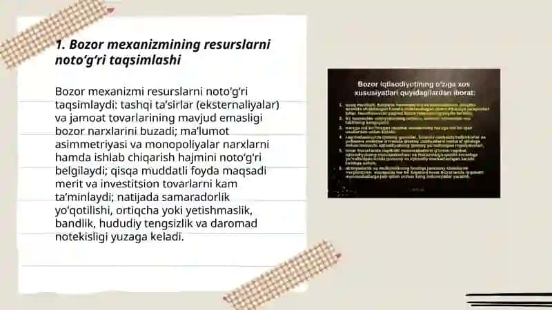 Bozor mexanizmi asosiy kamchiliklar va iqtisodiyotga davlat aralashuvining zaruriyati 3