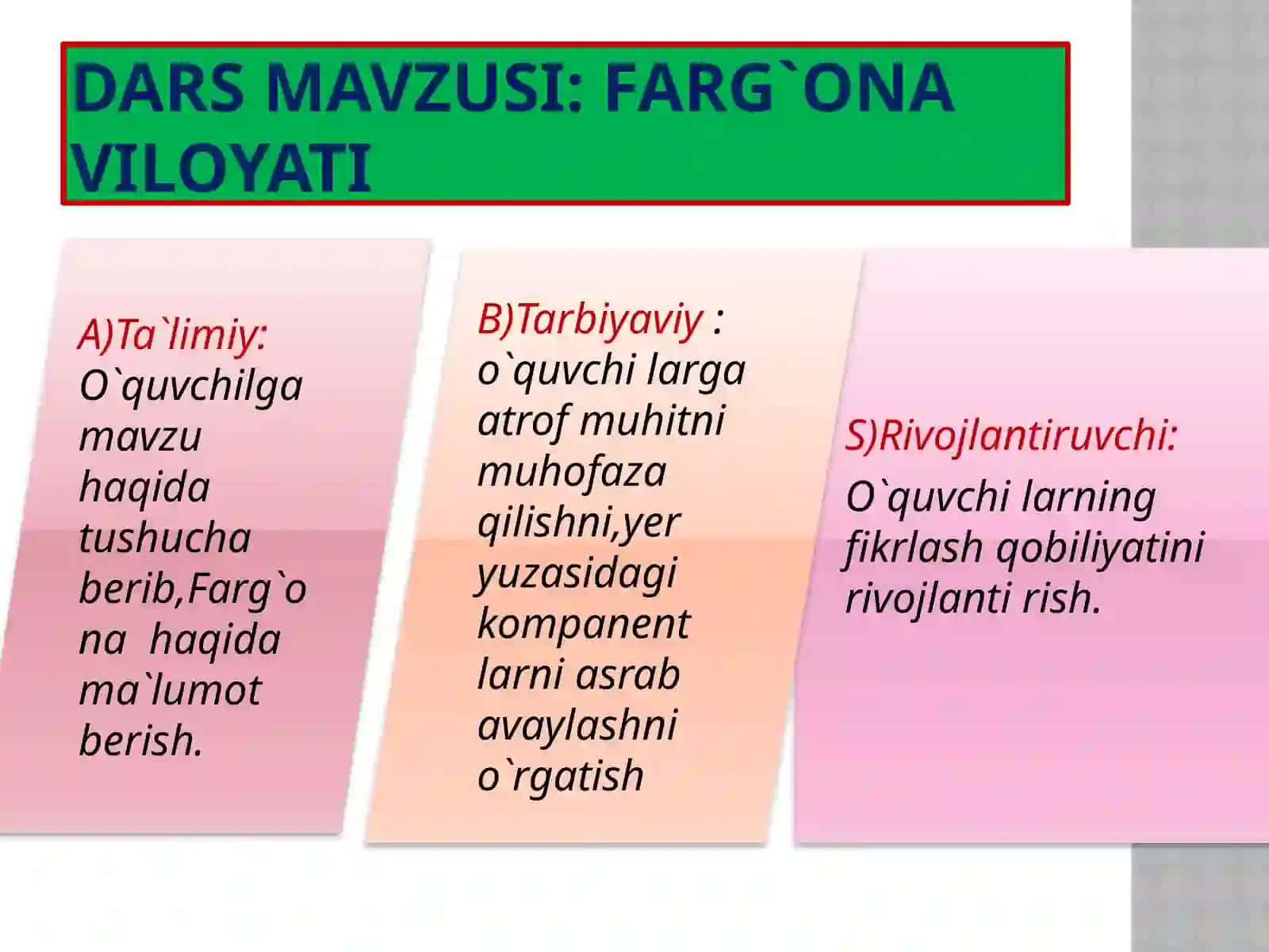 8-sinf Geografiya fanidan Farg'ona viloyati mavzusida ochiq dars taqdimoti 3