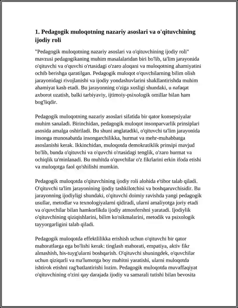 PEDAGOGIK MULOQOT O'QITUVCHINING IJODIY FAOLIYATI SIFATIDA 3