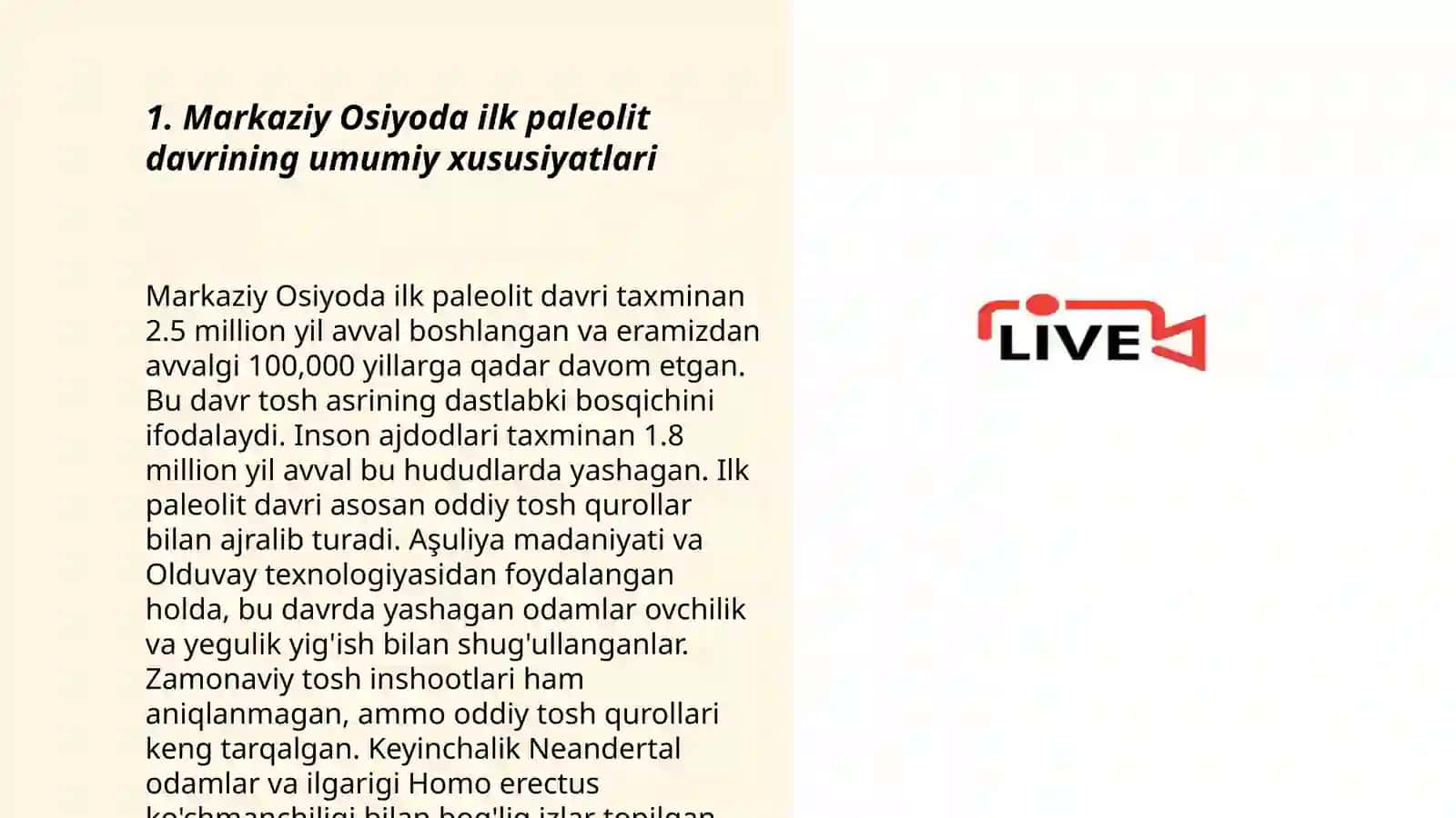 Markaziy osiyo ilk paleolit davri moddiy madaniyati xususiyatlari 3