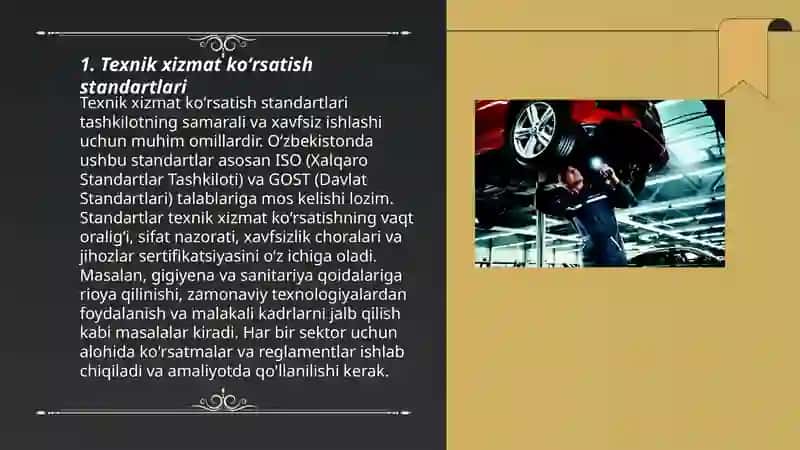 Avtomobillarga texnik xizmat koʻrsatish va joriy taʼmirlash sifatini boshqarish 3