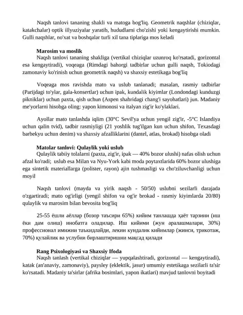 Ayollar kiyimlar uchun fason va gazlama tanlash 3