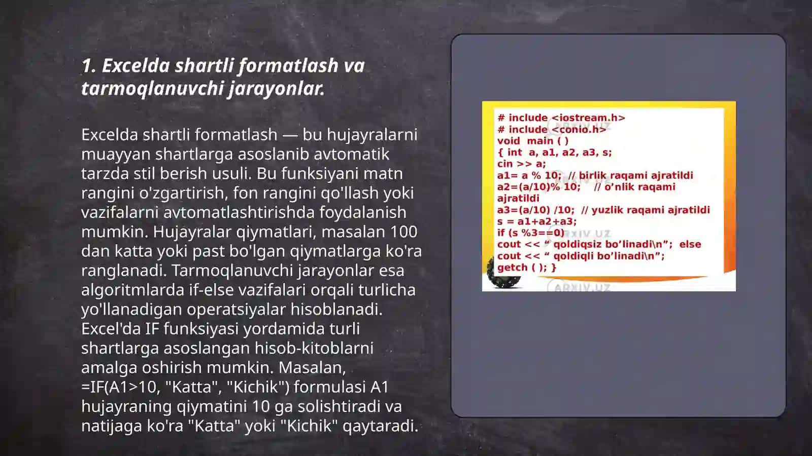 Excel-elektron jadvalida tarmoqlanuvchi jarayonlarni dasturlash va ularning tadbiqlari 3