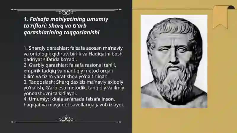 Falsafaning mohiyatiga oid Sharq va G'arb mutafakkirlari ta'riflarini tasniflash 3