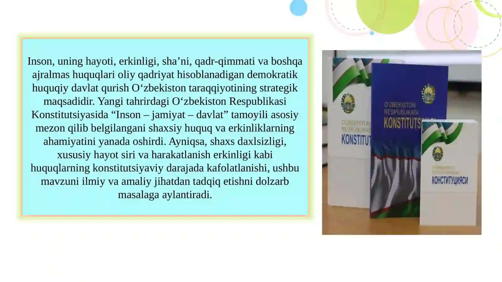 Fuqarolarning shaxsiy huquq va erkinliklari slayd 3