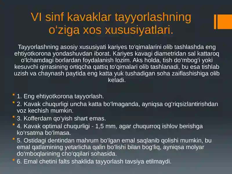 VI sinfli karies kovaklarini restavratsiya qilishning klinik tamoyillari 3