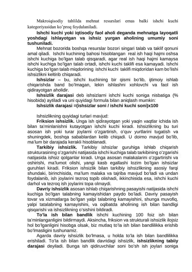 Bozor iqtisodiyotining davriy rivojlanishi. Ishsizlik. 3