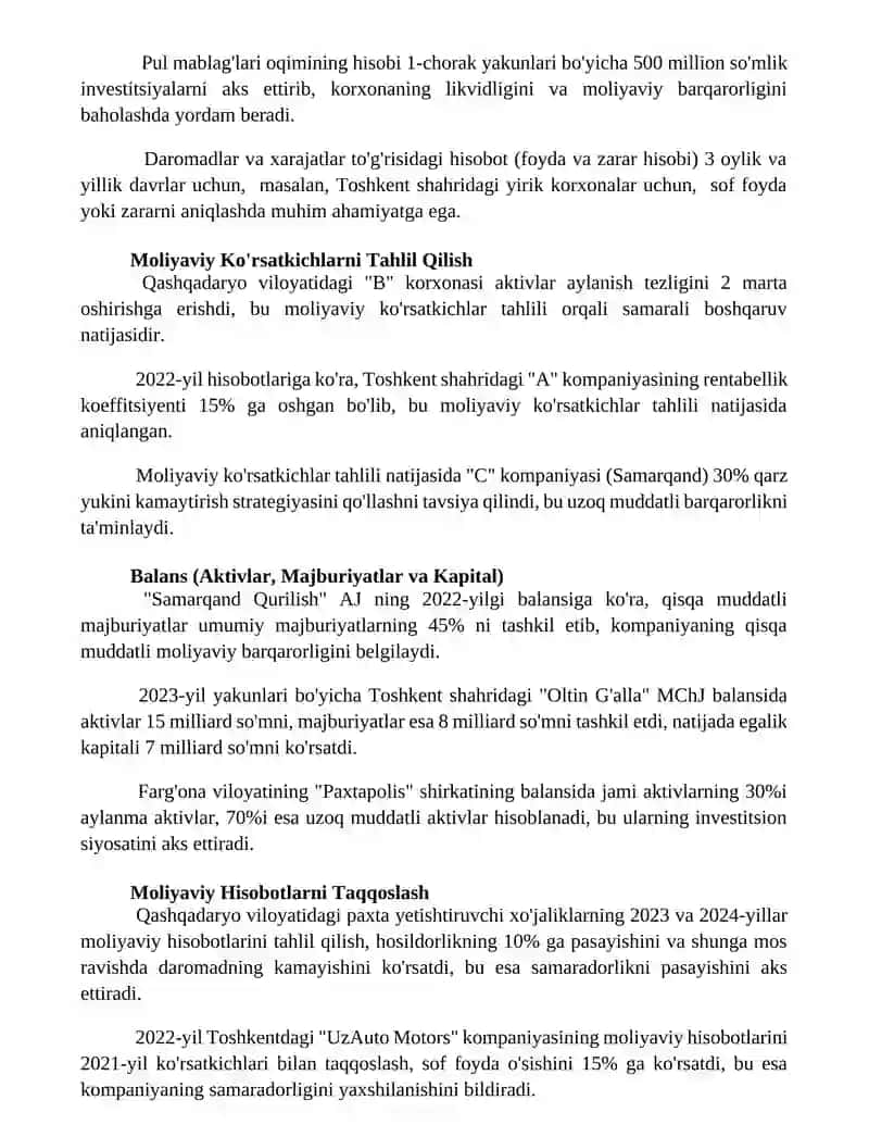 Moliyaviy hisobotlar va ularning korxona faoliyatini baxolashda tutgan o’rni 3
