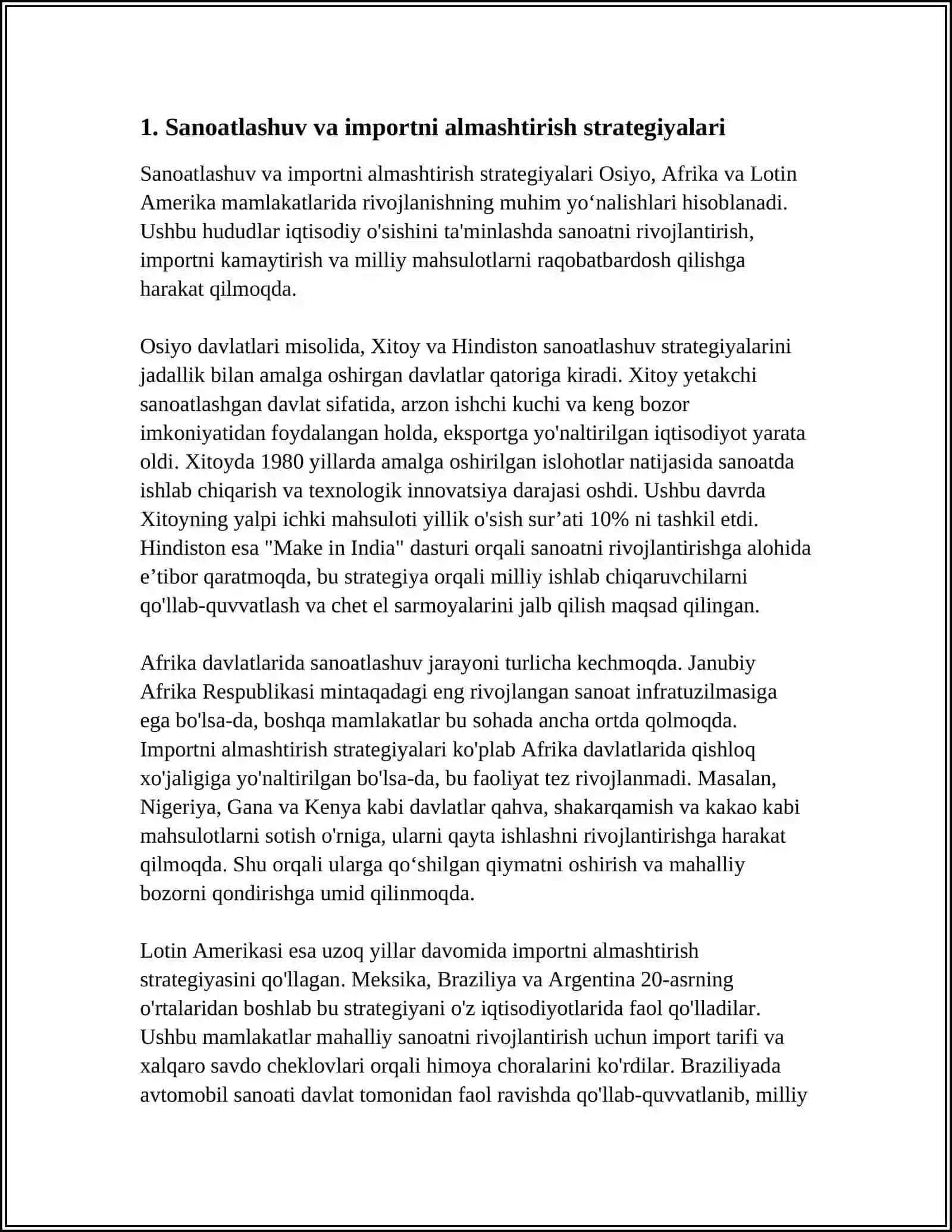 OSIYA AFRIKA VA LOTIN AMERIKA MAMLAKATLARI RIVOJLANISHINING ASOSIY YOʻNALISHLARI 3