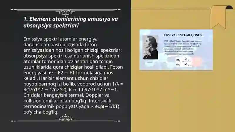 Element atomlarining spektrlari. Mozli qonuni. Kaynosimmetriya konsepsiyasi 3