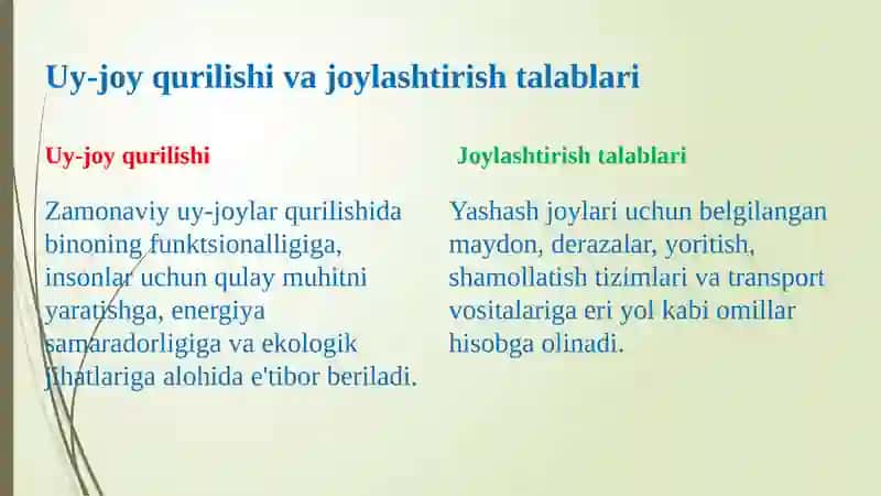 Zamonaviy turar-joylar va shaharlardagi yashash mavzelariga bo'lgan gigiyenik talablar 3