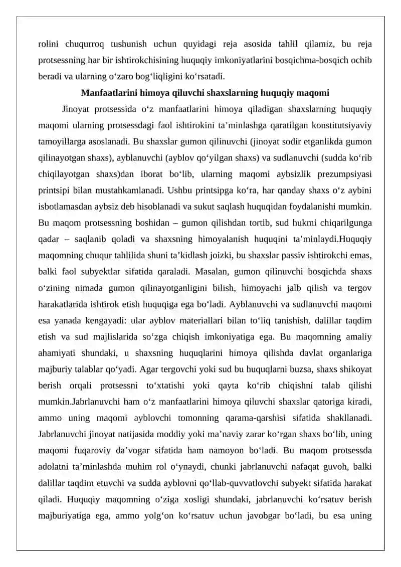 Jinoyat protsessida o‘z manfaatlarini himoya qiladigan shaxslar, himoyachilar va vakillar 3