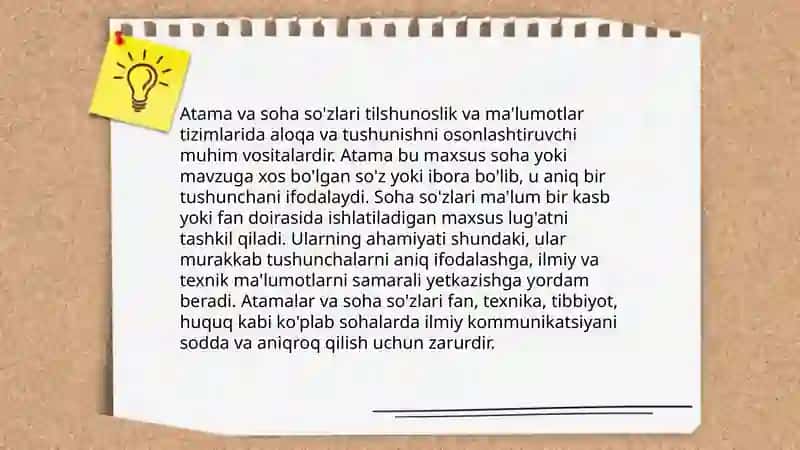 Chetdan kergan atama va soha so'zlarnini og'zaki va yozma shaklini tushuntirish 3