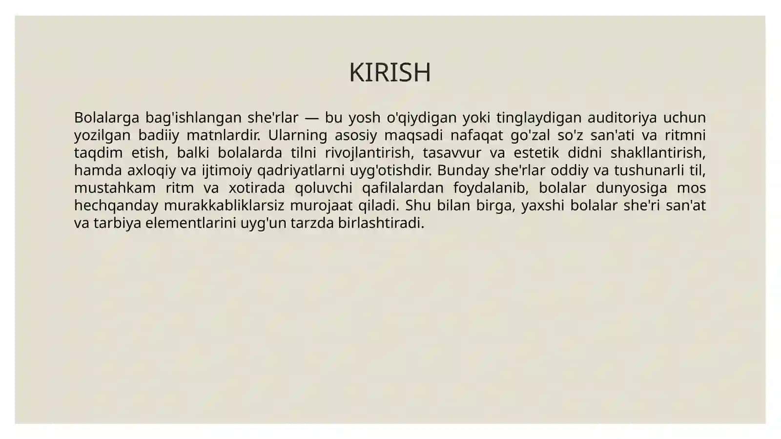 Bolalarga bag'ishlangan she'rlarning o'ziga xos xususiyatlari 3
