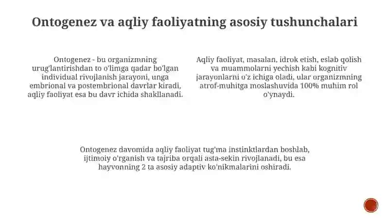 Hayvonlarning psixik faoliyatini ontagenezda rivojlanishi 3