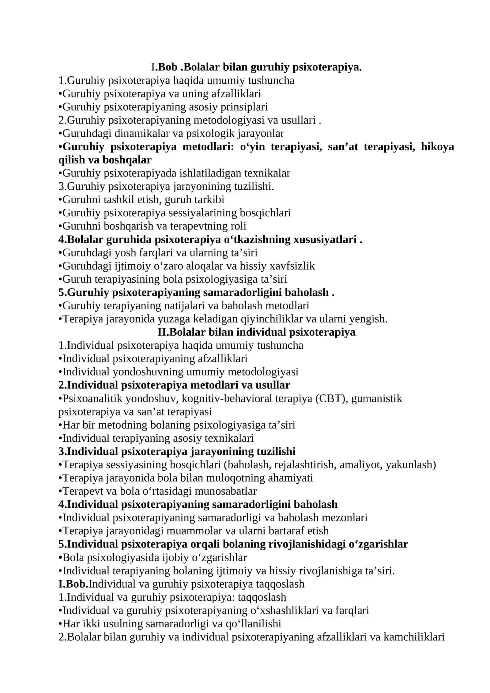 BOLALAR BILAN GURUXIY VA INDIVIDUAL PSIXOTERAPIYA KURS ISHI 3