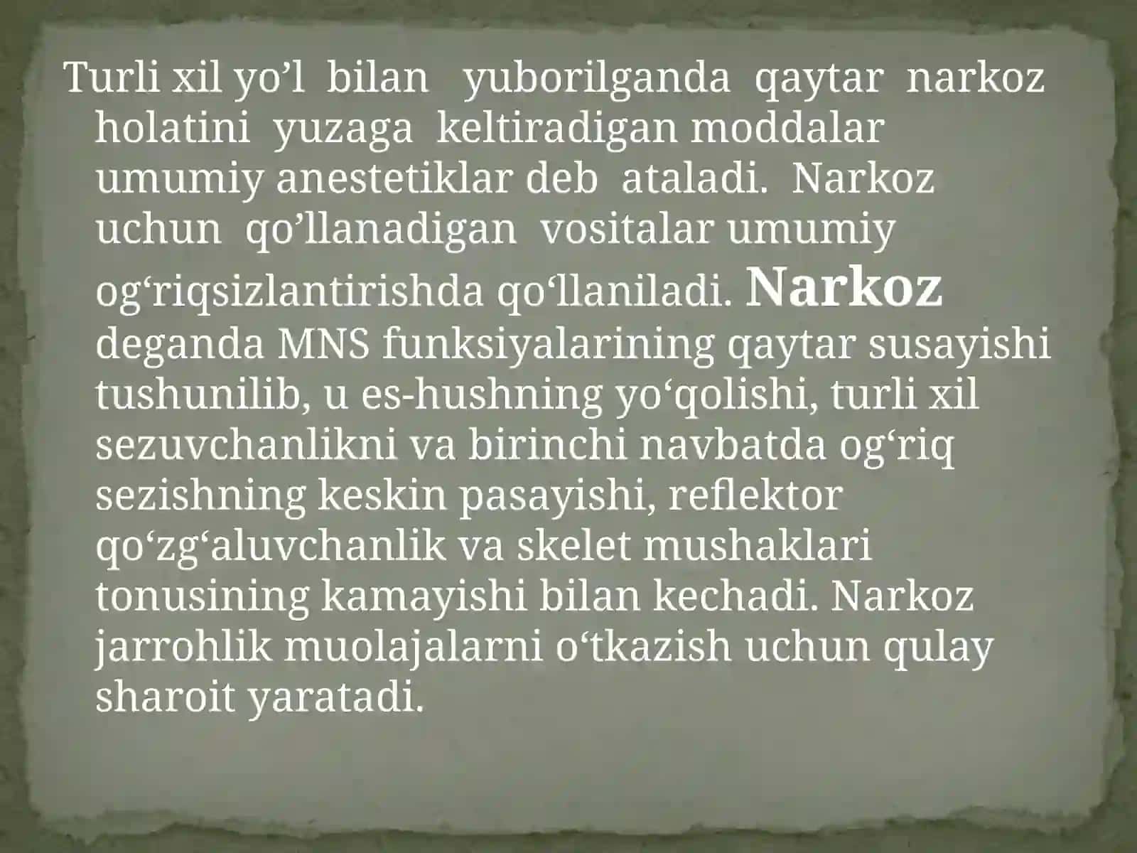 Narkoz vositalari. Etil spirti. Uxlatuvchi vositalar. Alkogolizm va uning asoratlari 3
