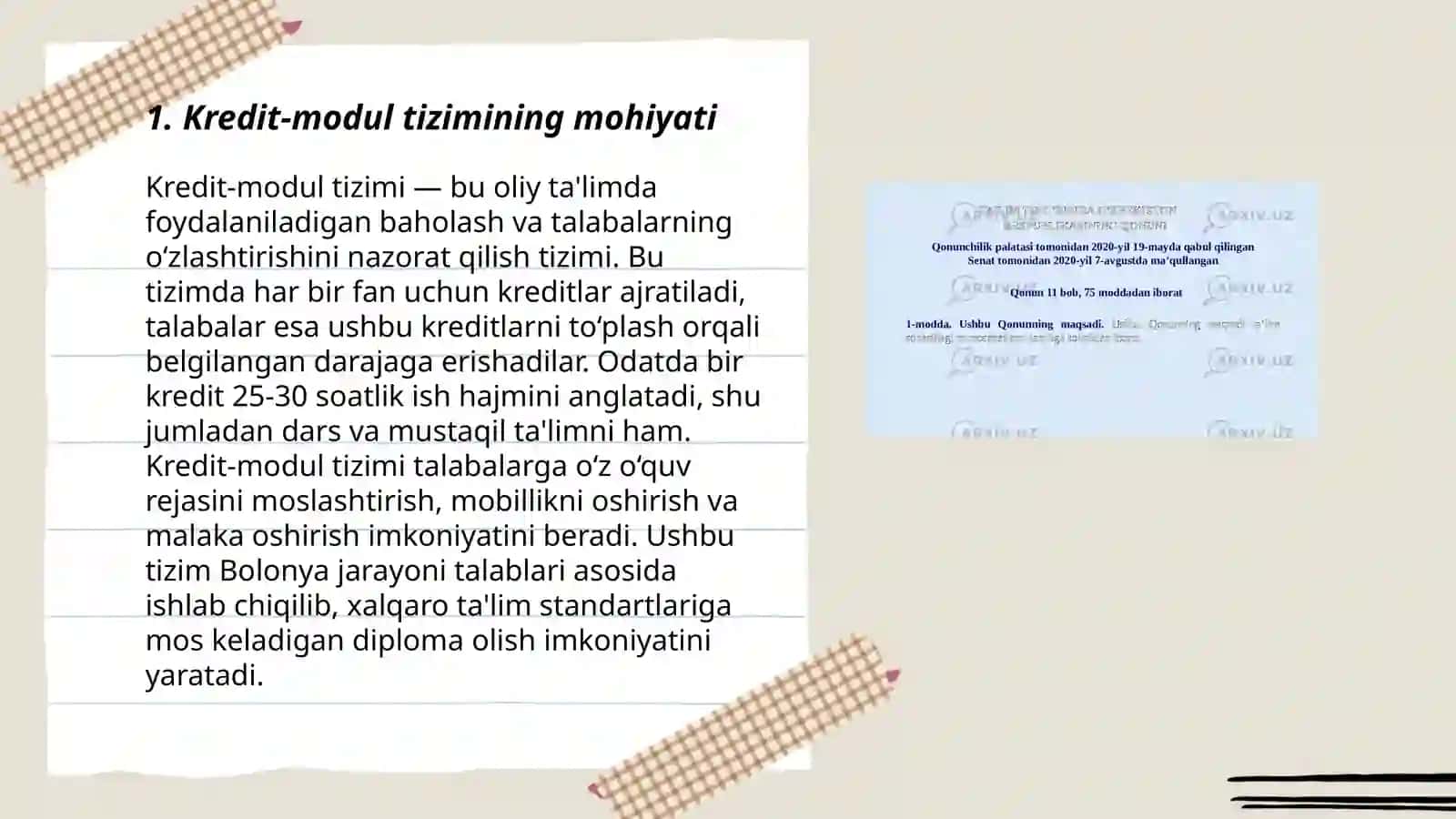 Ta'lim muassasalarida kredit-moduls tizimida baholash jarayonini tashkil etish talablari 3