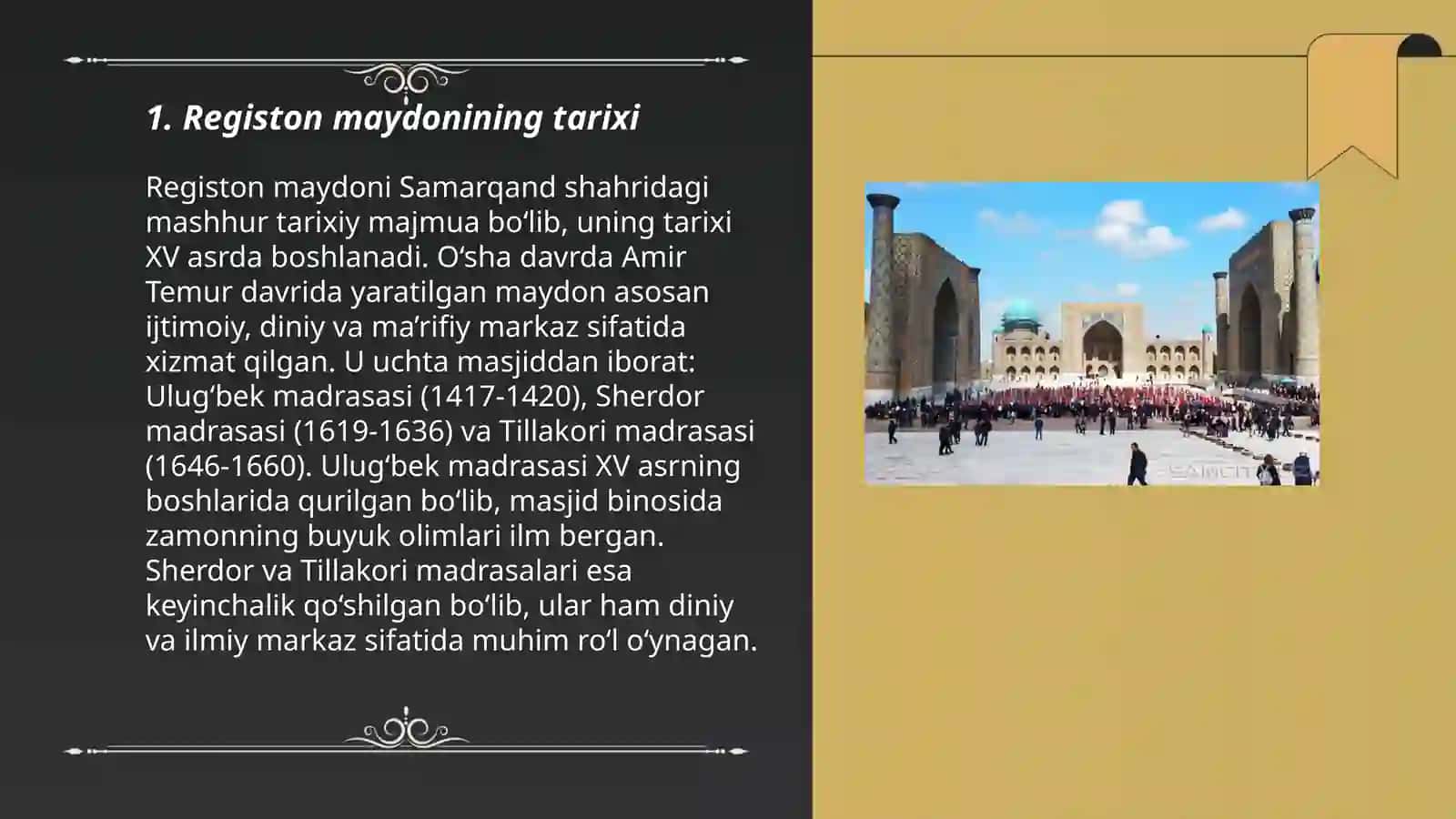Samarqanddagi Registon maydoni haqida 3