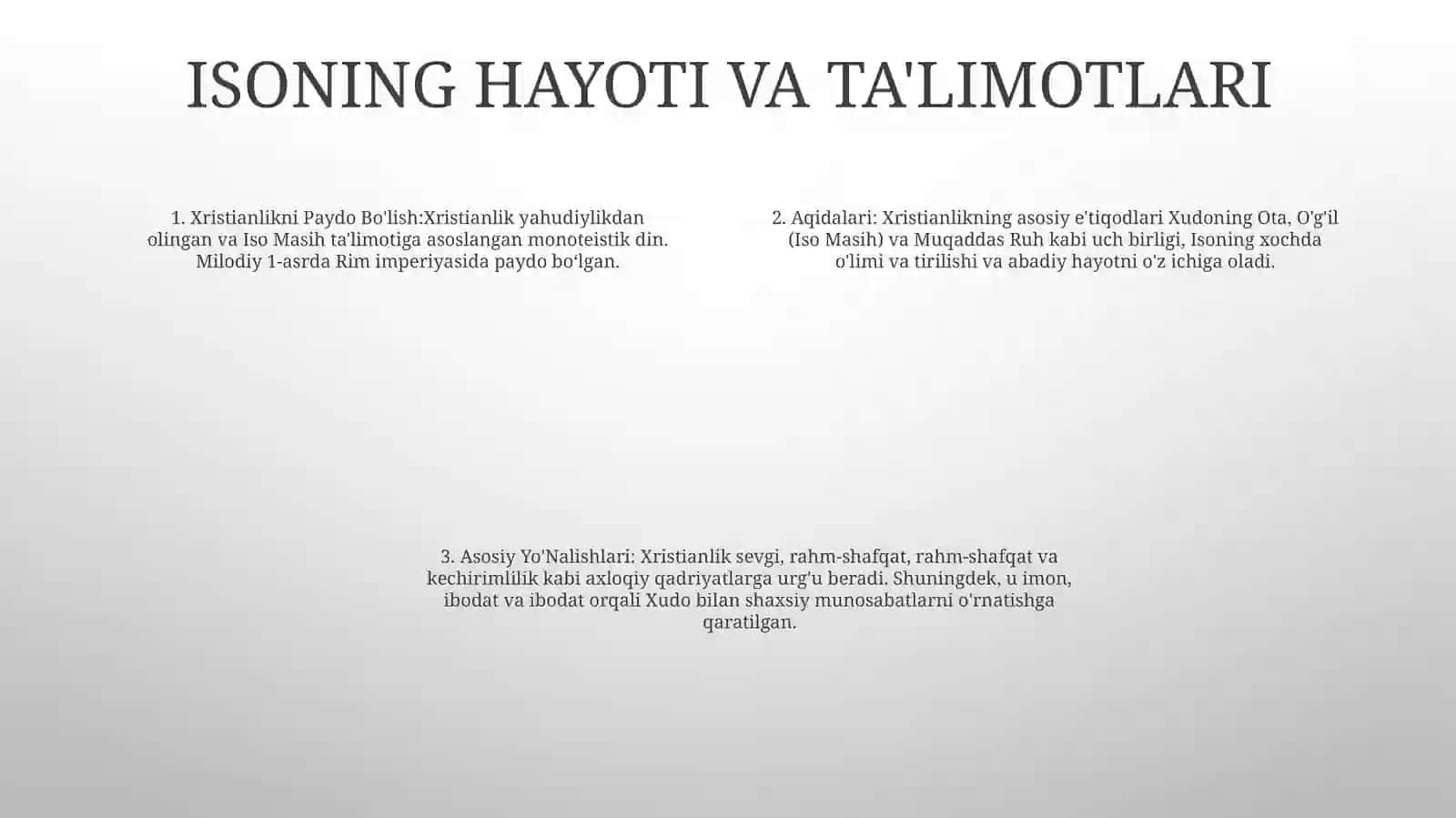 Xristianlikni Paydo Bo'Lishi, Aqidalari, Asosiy Yo'Nalishlari, Ta'LimotlariVaManbalari 3