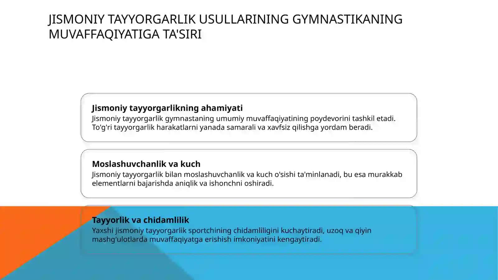 Gimnastikada tayvorgarlik (texnik, taktik) turlarining NARBAYEV BUNYOD ALISHER O'G'LI o'rni 3