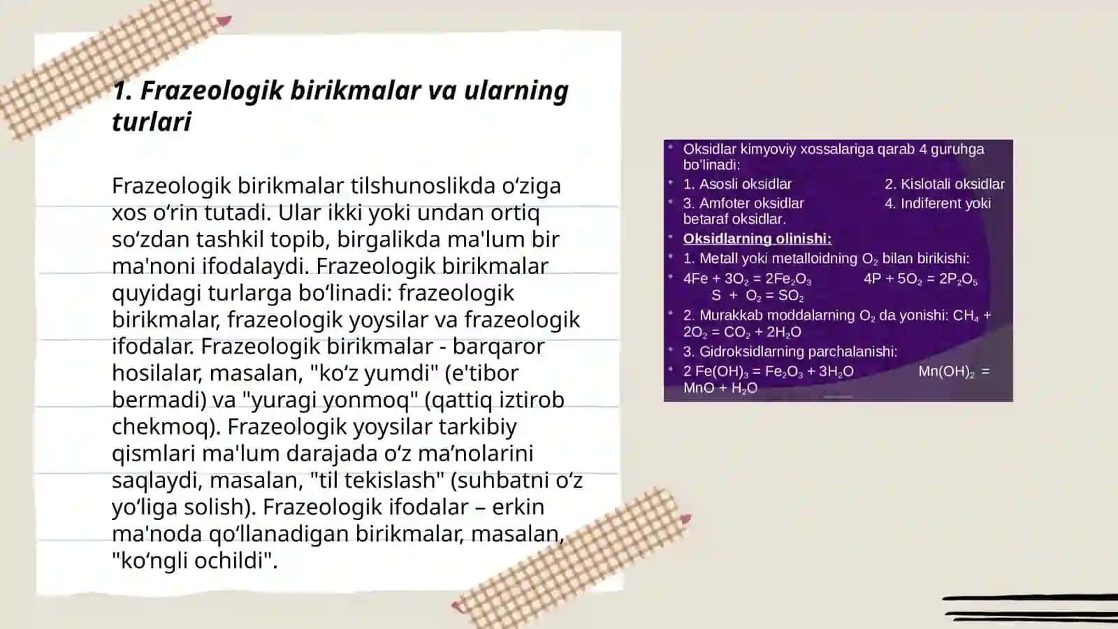 Lugʻat tarkibidagi ajralmas birikmalar- frazeologik brikmalarning maʼno va tarkib jihatdan tavsiflanishi 3