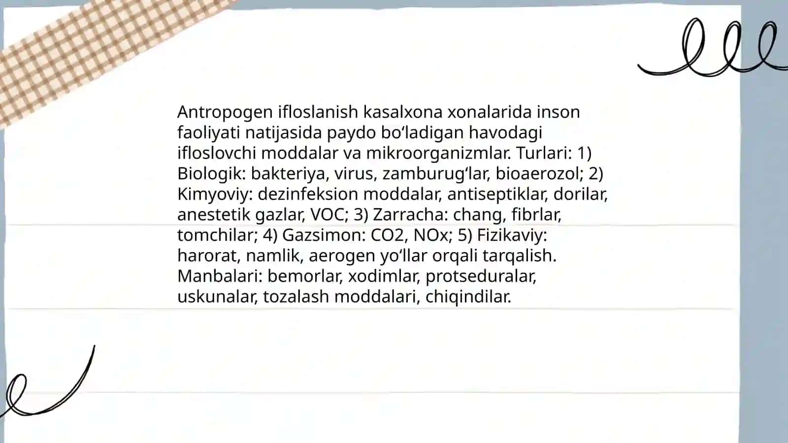Kasalxona xonalari havosining antropogen ifloslanishi haqida tushuncha 3