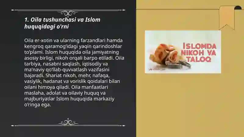 Islom huqushunosligida oila, nikoh, taloq, idda, zinhor tushunchasi 3