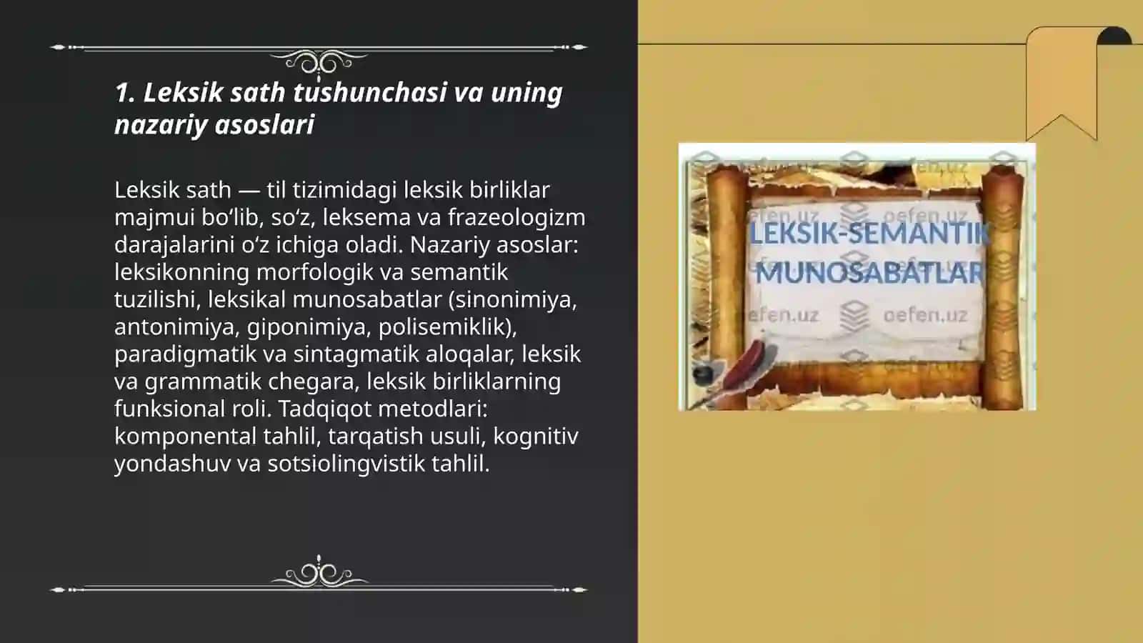 Leksik sath va uning birligi lingvistik muammosi munosabati sifatida 3
