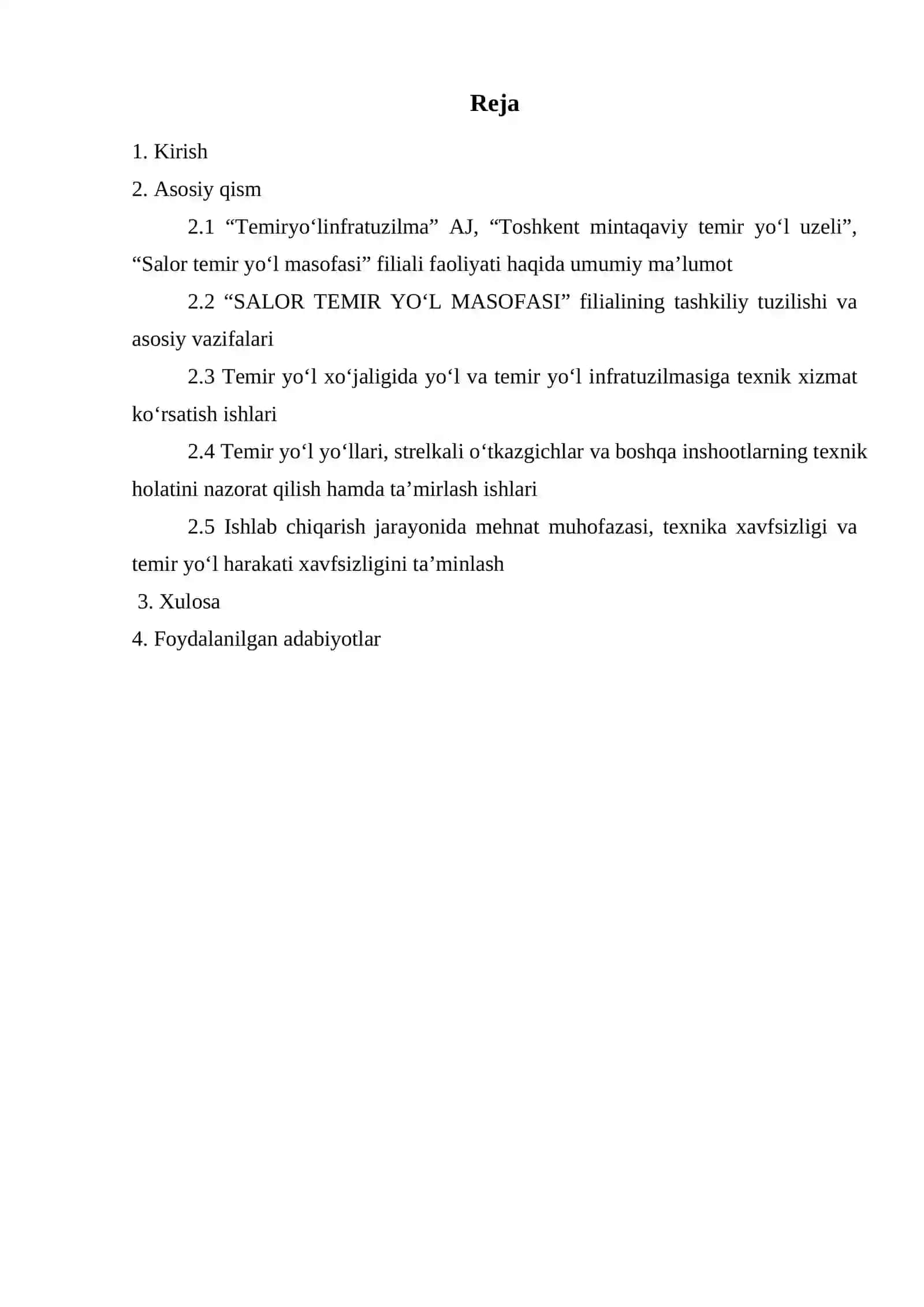 ISHLAB CHIQARISH AMALIYOTI BO’YICHA HISOBOT “TEMIRYO‘LINFRATUZILMA” AJ, “TOSHKENT MINTAQAVIY TEMIR YO‘L UZELI”, “SALOR TEMIR YO‘L MASOFASI” FILIALI 3