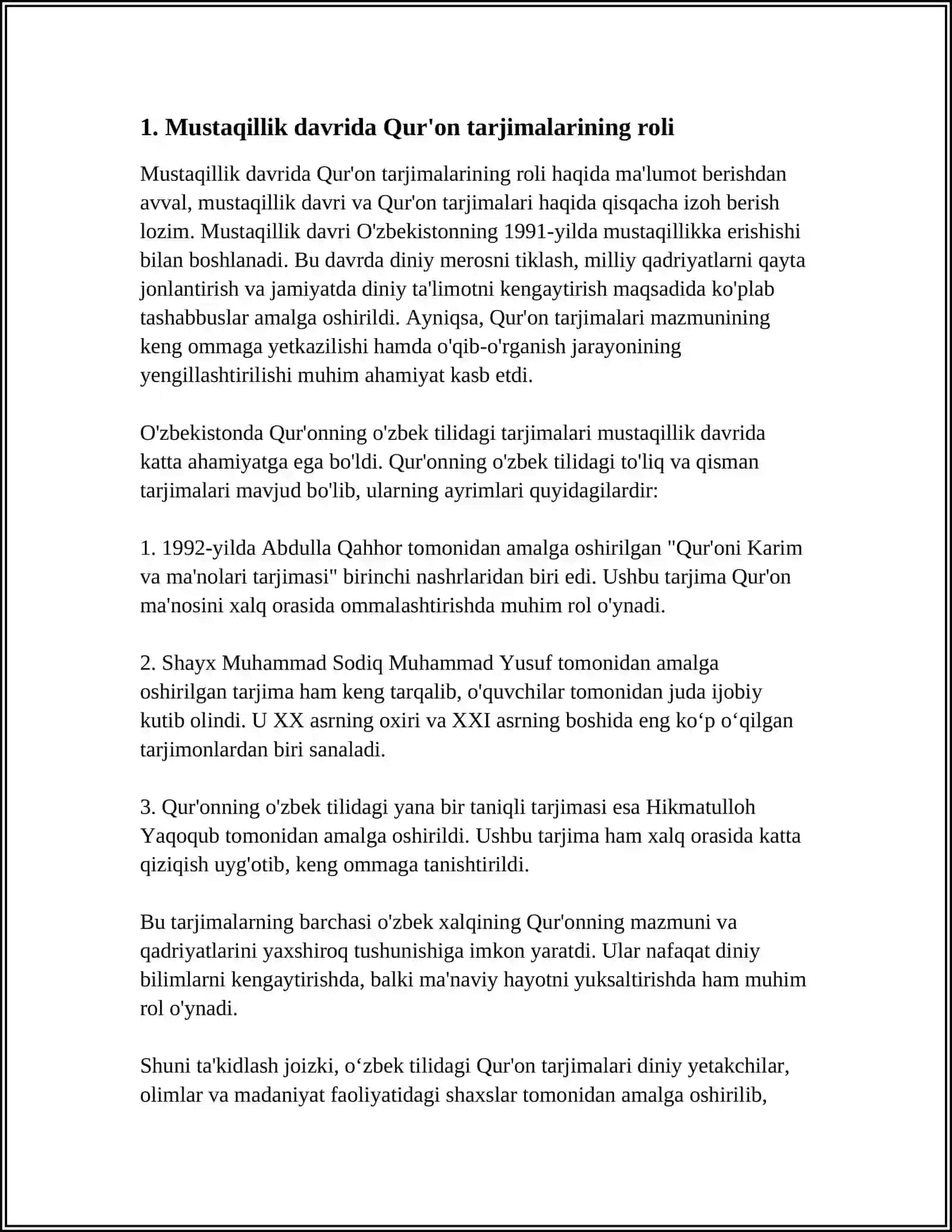 MUSTAQILLIK YILLARIDA QUR’ONNING OʻZBEK TILIGA TARJIMA QILINISHI VA TAFSIRLARI HAQIDA TAQDIMOT TAYYORLASH 3